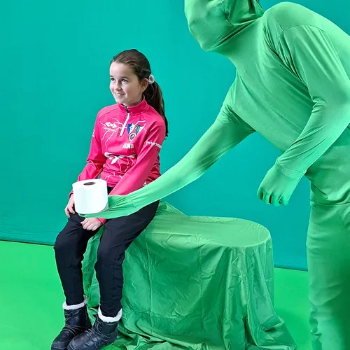 Greenscreen-Fotobox mit Besucherin